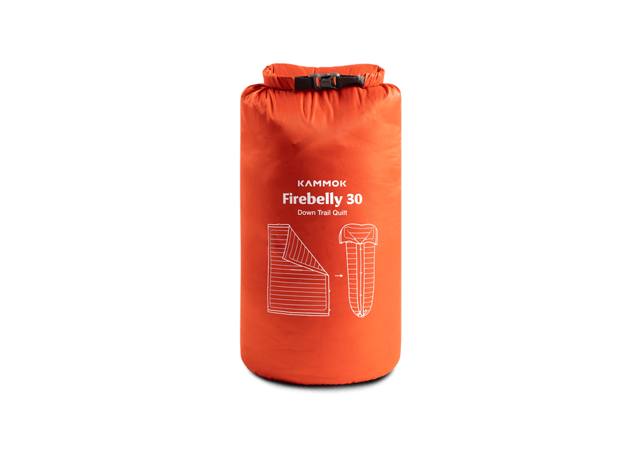Studio Image of Kammok Trail Quilt Firebelly 30°F in Storage Bag.