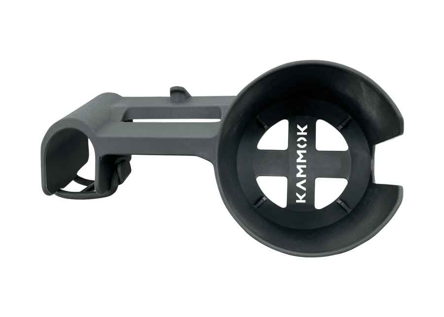 Swiftlet cup holder in granite gray for Swiftlet portable hammock stand with rubber adjustable strap. Top view.