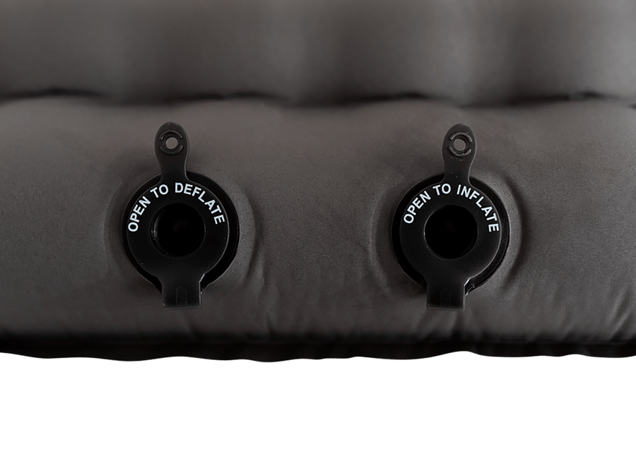 Close up of inflate and deflate ports of a Kammok Sleep Line Insulated Pongo Pad
