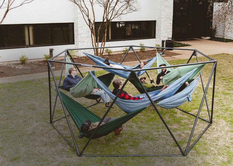 The Weaver makes group hammock gatherings possible with attachment points for up to 8 hammocks, perfect for universities, businesses, parks, and more.