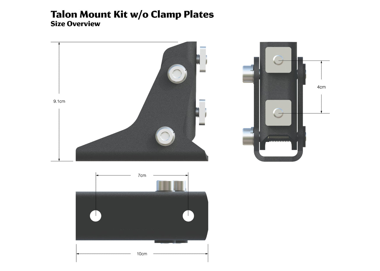 Size Overview of Kammok Crosswing Talon Mount Kit without Clamp Plates.