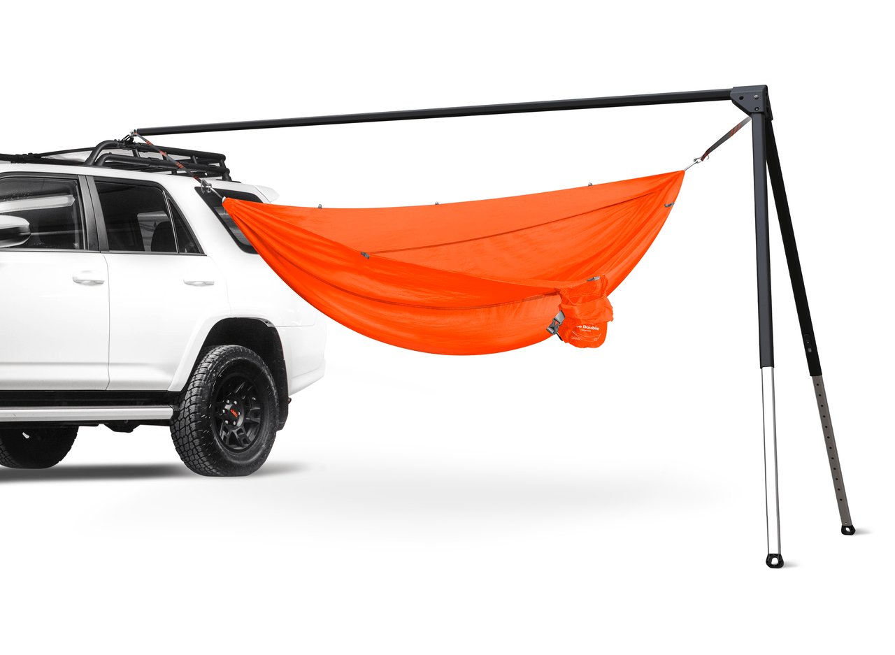 Studio Image of Kammok Outpost Hammock Bundle installed on vehicle.