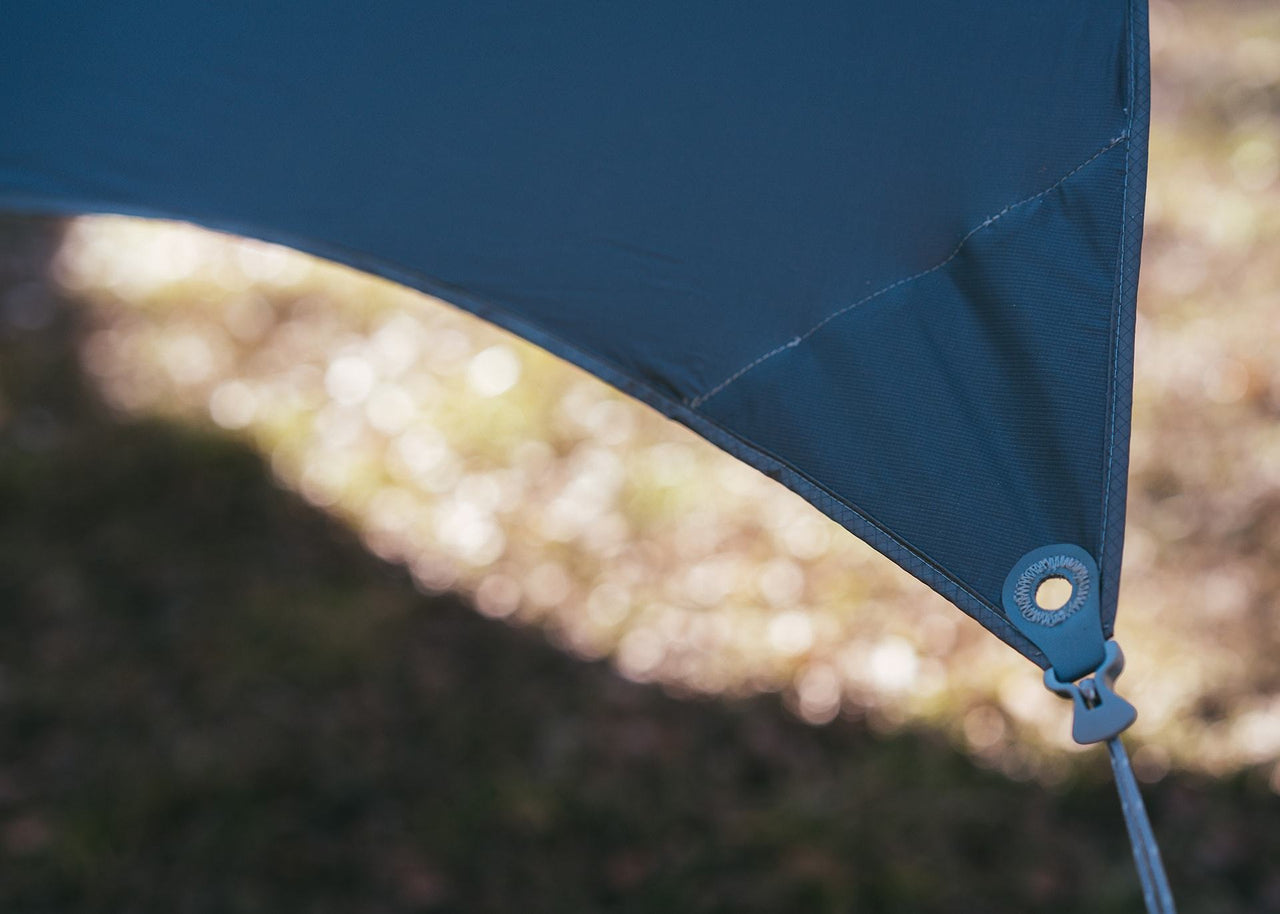 Close up of tie-down for a Kammok Weather Shelter Kuhli Pro