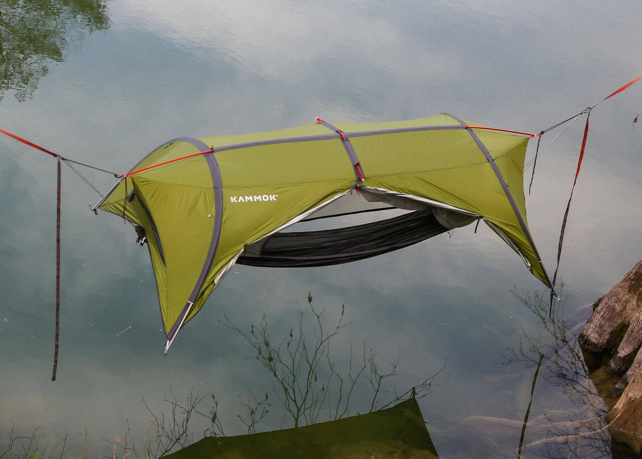 Kammok Tent Hammock Sunda 2.0 Arbor Green Suspended in the air.